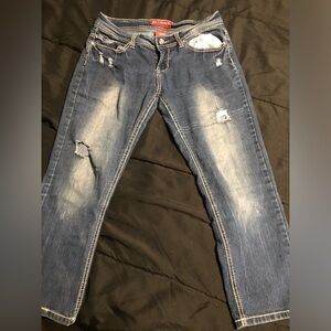 Red Rivet Blue Distressed Straight Leg Jeans